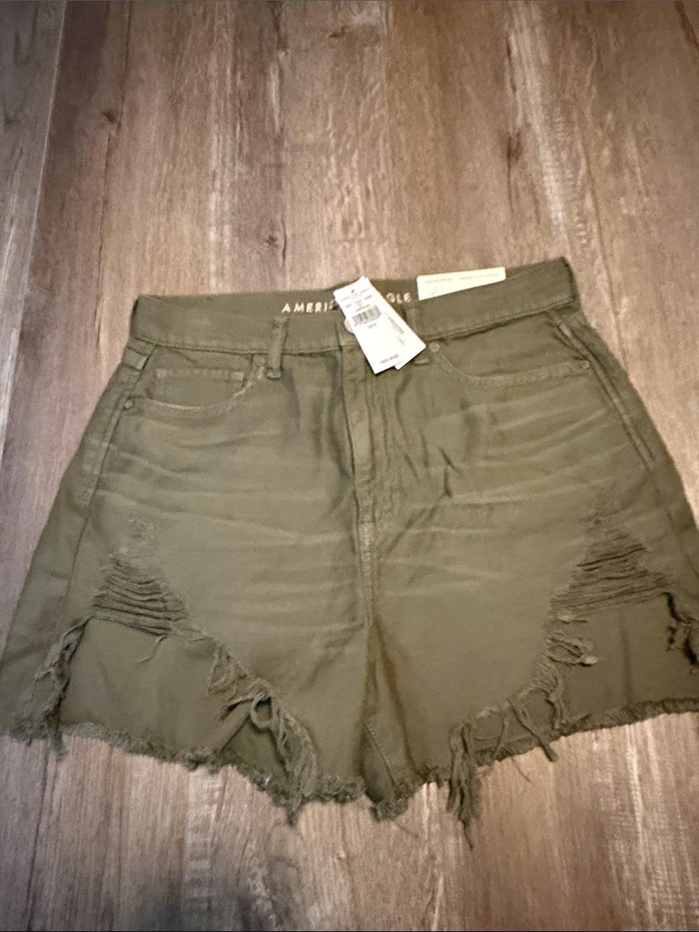 American Eagle Outfitters Highest Rise Mom Olive Green Distressed Jean Shorts